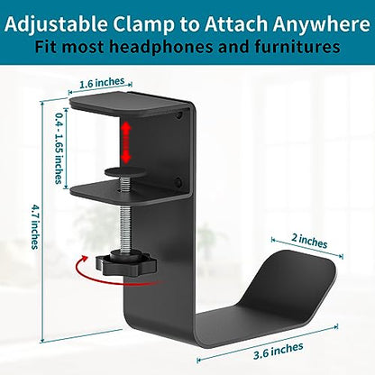 tiebutie Universal Metal Headphone Hook for Desk Hanger Headset Holder Stand with Adjustable Arm Clamp PC Gaming Headset Headphone Holder Desk for Most Headphones and Other Accessories