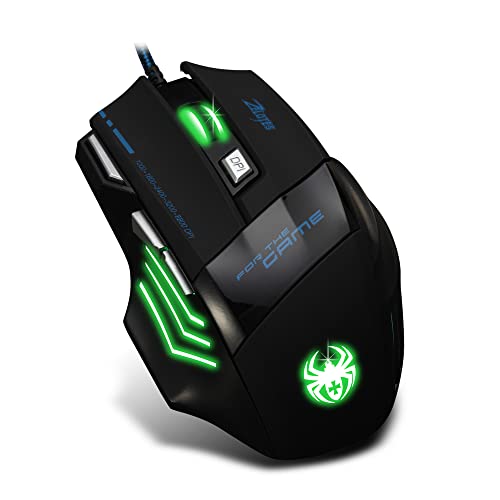 zelotes Ergonomic Gaming Mouse with Rapid Fire Button, 7200 DPI(5-Level Adjustable), 7 Buttons,LED Lighting, USB Wired Optical Mouse for Office/Gaming, Compatible with Laptop/PC (Black)