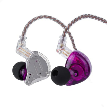 Linsoul KZ ZS10 Pro, 4BA+1DD 5 Driver in Ear Monitor, HiFi Wired Earbuds, Gaming Earbuds, Hybrid IEM Earphones with Stainless Steel Faceplate, Detachable Cable for Musician (with Mic, Purple) - color: Purple, style: With Mic