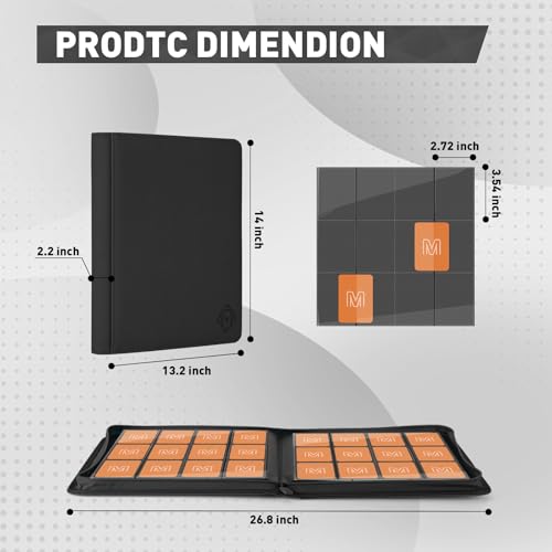 Premium Card Binder 12 Pocket for 720 Pockets Trading Card Binder, PU Zipper Card Collection Album, Sturdy Side-Loading Card Book Holder for MTG, TCG, Game Cards, Sports Cards - color: 12 Black