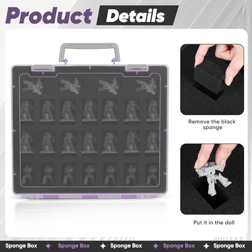 Miniature Storage Carrying Figure Case - 50 Slot Figurine Minature Carrying Case with 2 Foam Layer for Miniatures Compatible with 40k, DND & More (Purple) - color: Purple