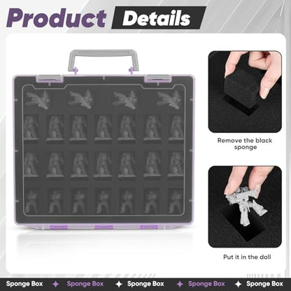 Miniature Storage Carrying Figure Case - 50 Slot Figurine Minature Carrying Case with 2 Foam Layer for Miniatures Compatible with 40k, DND & More (Purple) - color: Purple