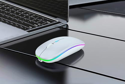 WREANU Wireless Bluetooth Mouse Rechargeable Laptop Mice with LED Lights Silent Slim Use(BT5.2 & USB 2.4G Portable Receiver) Dual Mode Computer Mouse for Laptop/iPad/Tablet/Apple/Computer/Mac(White) - color: White Wireless Bluetooth Mouse