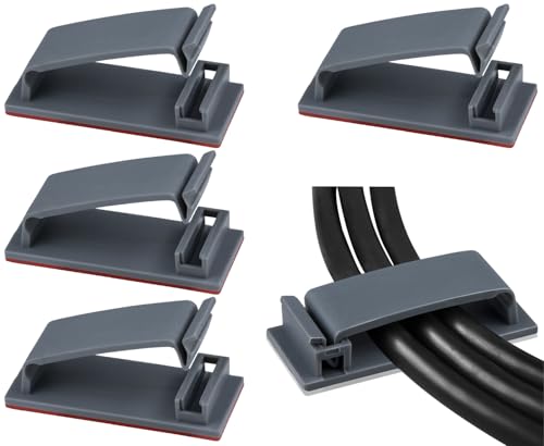 SOULWIT 50Pcs Self Adhesive Cable Management Clips, Cable Organizers Wire Clips Cord Holder for TV PC Ethernet Cable Under Desk Home Office (Grey) - color: Grey