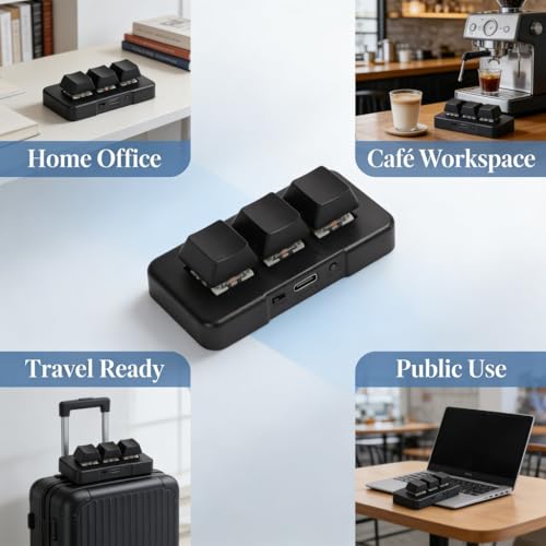 Mini 3 Button Control Keyboard, Programmable Macro Keypad with USB Cable, Custom Knob - Compact Design, Onboard Storage, Easy Setup for Gaming and Office