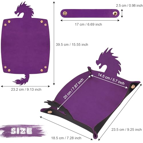 SIQUK 2 Pieces Dragon Dice Rolling Tray PU Leather Dice Mat Folding Scroll Dices Holder for D&D RPG Games (Dark Green, Violet) - color: Dark Green, Violet