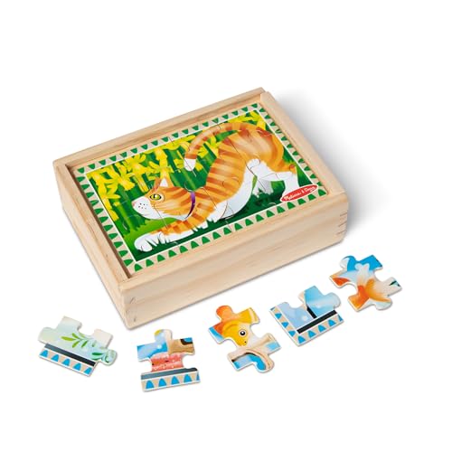 Melissa & Doug 4‑in‑1 Wooden Pets Jigsaw Puzzle Set, 48 Pieces with Storage Box, Toddler Puzzle Toy for Kids Ages 3+ - FSC Certified - style: Pets