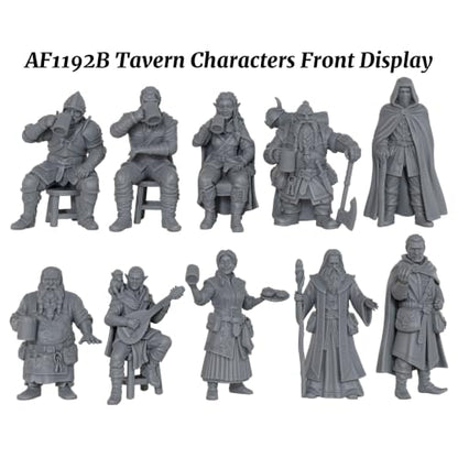 Tabletop RPG Game Human Miniatures Fantasy Tavern Characters AF1192B | 25mm Scale Tabletop Unpainted Miniatures Pack, Fantasy RPG Figure Set, Perfect Role Playing RPG Gift & RPG Accessory - color: Af1192b Tavern Characters