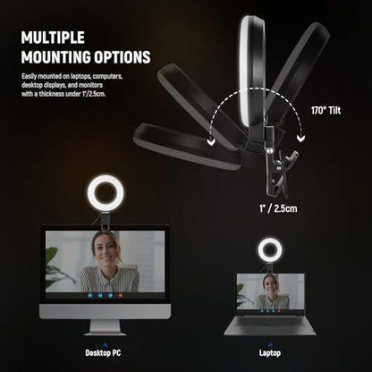 NEEWER BASICS 5" Ring Light for Video Conference Lighting, 2 Pack Clip on Light Kit with Desk Tripod Stands for Monitor Laptop Computer Zoom Call Live Streaming Recording Remote Working Learning, BR60