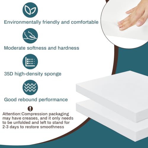 Frienda 2 Pack 2" x 16" x 17"Upholstery High Density Foam Cushion Replacement Square Cut to Size Foam Couch for Chair Couches Padding Shipping Packing DIY Cosplay Projects(White) - color: White, size: 2" X 16" X 17", style: Square