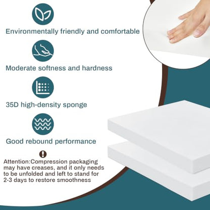 Frienda 2 Pack 2" x 16" x 17"Upholstery High Density Foam Cushion Replacement Square Cut to Size Foam Couch for Chair Couches Padding Shipping Packing DIY Cosplay Projects(White) - color: White, size: 2" X 16" X 17", style: Square
