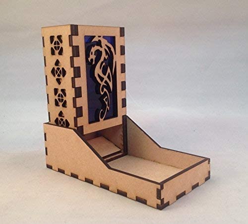 Dragon Mini Dice Tower v1 Dark Blue Acrylic Window Laser Cut MDF Unique Fast Shipping