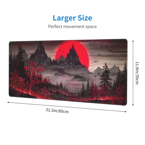 Extended Gaming Mouse Pad, Large Desk Mat XL Anime Mouse Pad Waterproof with Stitched Edges, Non-Slip Desktop Pad for Home and Office, Level Up Your 31.5x11.8 Inch (Darkness Red Moon2) - color: Darkness Red Moon2