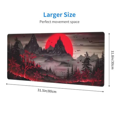 Extended Gaming Mouse Pad, Large Desk Mat XL Anime Mouse Pad Waterproof with Stitched Edges, Non-Slip Desktop Pad for Home and Office, Level Up Your 31.5x11.8 Inch (Darkness Red Moon2) - color: Darkness Red Moon2