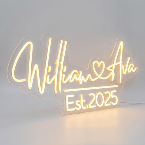 Custom Neon Sign for Wedding, Personalized LED Neon Lights Name Sign, Dimmable Wall Decor for Wedding Reception, Party, Anniversary, Bedroom, Home Decor - size: Custom Wedding Neon Sign