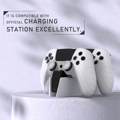 PlayVital Guardian Edition Anti-Slip Ergonomic Silicone Cover Case for ps5 Edge Controller, Soft Rubber Protector Skin for ps5 Edge Wireless Controller with Thumb Grip Caps - Clear White - color: Clear White