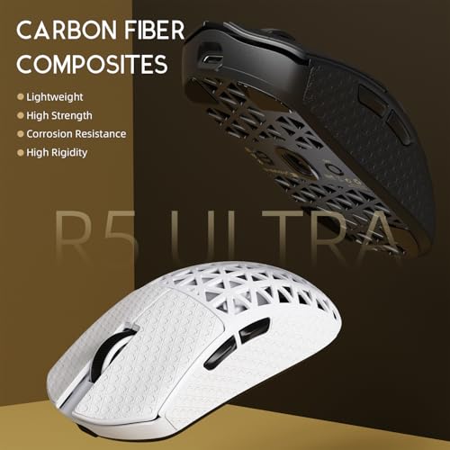 ATTACK SHARK R5Ultra 8K Carbon Fiber Wireless Gaming Mouse, Black&Tape | 42K DPI,PAW3950 MAX Sensor,39g Ultra-Lightweight,Nordic 52840 MCU Chip,Wired/BT/2.4GHz Wireless Programmable Mouse for PC/Mac - color: Black&Griptape