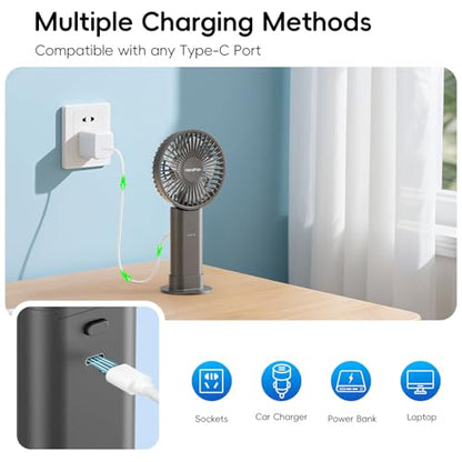 HandFan Upgraded 10,000 mAh Quiet Handheld Fan - 4.5 Inch Large Hand Held Fans Reahargeable, 180° Foldable Portable Fan [30 Working Hours] with Lanyard, Base for Disney/Travel/Concerts/Beach/Office - color: Clear‑Blade Black