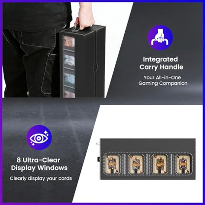 Mtg Commander Deck Box with Handle, 8Removable Deck Modular and 2Dice Trays | Holds 1040+Double-Sleeved Cards,Play mat Storage,Magnetic Lock,Magnetic Holders, Dividers Included,Display Window,Fit TCG/EDH - color: Black Grey, style: 8-Deck Modular Card Cas