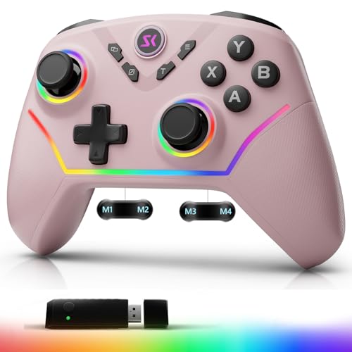 Wireless PC Controller with Hall Effect Joysticks & Triggers, 1000Hz Polling Rate, Trigger Locks, Bluetooth Pro Gaming Controller for PC/Steam/Luna/Tesla - 4 Macros and Turbo, Dynamic RGB, Pink - color: Pink