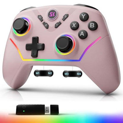 Wireless PC Controller with Hall Effect Joysticks & Triggers, 1000Hz Polling Rate, Trigger Locks, Bluetooth Pro Gaming Controller for PC/Steam/Luna/Tesla - 4 Macros and Turbo, Dynamic RGB, Pink - color: Pink