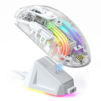 ATTACK SHARK X2 Pro Wireless Gaming Mouse with RGB Charging Dock,Tri-Mode PC Gaming Mice 2.4G/Bluetooth/Wired,Noiseless Mouse RGB Backlit,Transparent Shell,PixArt 3212 4000 DPI,for Win/MAC,White - color: White PRO