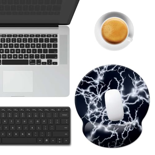 Gaming Mouse Pad Wrist Support,Ergonomic Mouse Pad with Wrist Rest,Comfortable Mousepad with Smooth Wrist Rest,Pain Relief Mouse Pads for Non-Slip Base,Computer,Laptop,Office，Home（Black Lightning） - color: Black lightning