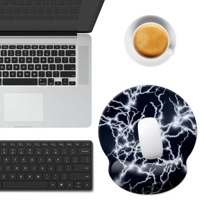 Gaming Mouse Pad Wrist Support,Ergonomic Mouse Pad with Wrist Rest,Comfortable Mousepad with Smooth Wrist Rest,Pain Relief Mouse Pads for Non-Slip Base,Computer,Laptop,Office，Home（Black Lightning） - color: Black lightning