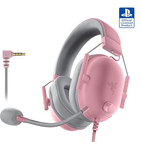 Razer BlackShark V2 X Wired PlayStation Gaming Headset, Pink | 50mm Drivers, Cardioid Mic, Lightweight, Comfortable Noise Isolating Earcups, For PS5, Xbox Series X, PC, Switch, 3.5 mm Jack - color: Quartz Pink, size: 3.5 mm, style: PlayStation