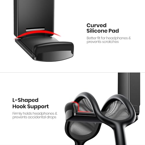 Sticky Headphone Stand Controller Holder - EURPMASK Upgraded Adhesive Gaming Headset Hook, Headphone Holder for Desk with Soft Rubber Pads, Universal PC Gaming Accessory Controller Headset Stand,Black - color: Black