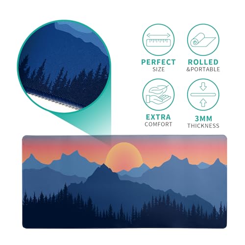 Japanese Mountain Landscape Gaming Mouse Pad Extended Large Mousepad with Nonslip Rubber Base Stitched Edges Laptop Computer Keyboard Desk Mat for Office Home and Game 31.5 X 11.8 Inch - color: Mountain