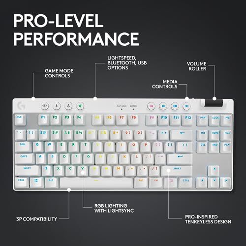 Logitech G PRO X TKL Lightspeed Wireless Gaming Keyboard (Tactile) - White | Lightspeed wireless, Ultra-Portable Tenkeyless Design, LIGHTSYNC RGB, PBT keycaps, Tactile Switches - color: White, size: TKL - Wireless, style: Tactile