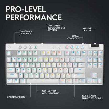 Logitech G PRO X TKL Lightspeed Wireless Gaming Keyboard (Tactile) - White | Lightspeed wireless, Ultra-Portable Tenkeyless Design, LIGHTSYNC RGB, PBT keycaps, Tactile Switches - color: White, size: TKL - Wireless, style: Tactile