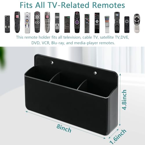 3 Slot Remote Control Holder, TV Remote Holder Wall Pen Storage Accessories for Home Office School (Black) - color: Black