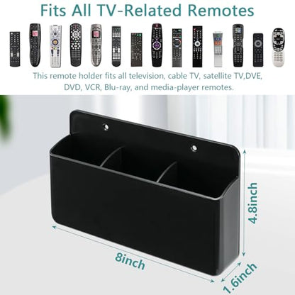 3 Slot Remote Control Holder, TV Remote Holder Wall Pen Storage Accessories for Home Office School (Black) - color: Black