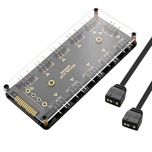 MEIRIYFA 5V 3핀 ARGB 스플리터 허브, 1~10방향 LED 팬 허브 컨트롤러, 50CM 연장 코드/SATA 전원 연장 케이블 어댑터 포함, PC ARGB 팬 쿨러용