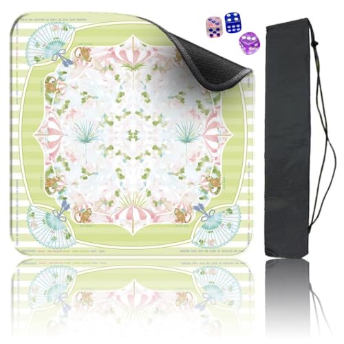 Lemon Yellow Neoprene Mahjong Mat,with 3 Free Dice & 1 Carrying Bag, Chinoiserie Anti Slip Noise Reduction Rubber Game Table Cover Multi Purpose for Mahjong, Card, Board Tile Games (31.5X31.5in, B)