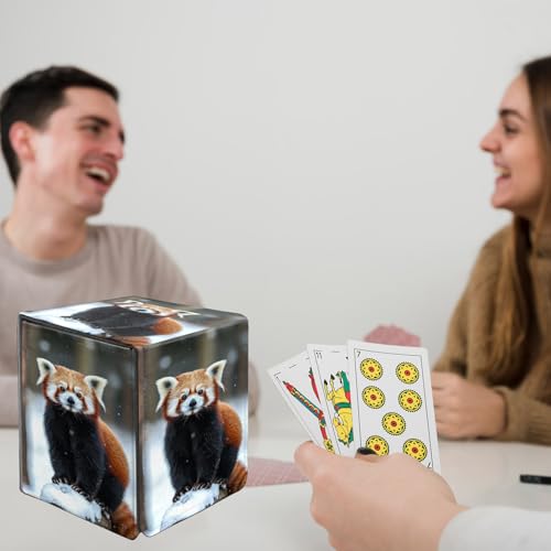 Card Deck Box for MTG Commander,Collectible Trading Storage Box Fits 120+ Single Sleeved Cards Magnetic Case PU Leather for Magic Commander TCG CCG MTG,Cute Raccoon Snow - color: Cute Raccoon Snow