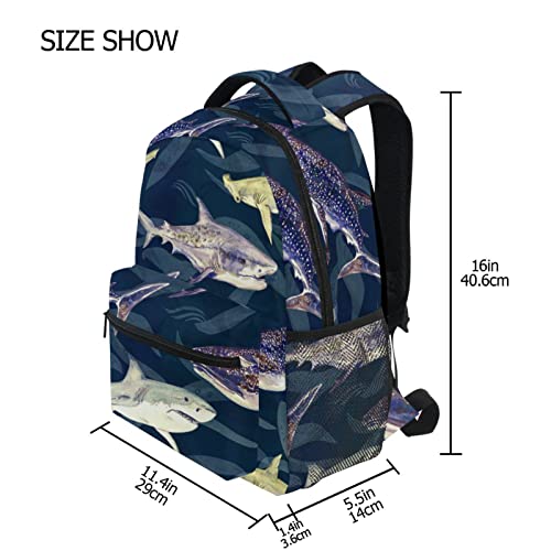 Sharks Dark Blue Backpacks Animal Fish Bookbags Daypack Travel School College Bag for Womens Girls Mens Boys Teens - color: Multi 7