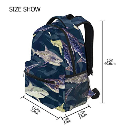 Sharks Dark Blue Backpacks Animal Fish Bookbags Daypack Travel School College Bag for Womens Girls Mens Boys Teens - color: Multi 7