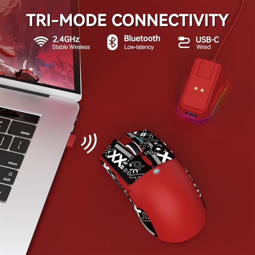 ATTACK SHARK X11 Wireless Gaming Mouse, PAW3311 Sensor, Lightweight, RGB Charging Dock, 22,000 DPI, Tri-Mode Connectivity, 5 Programmable Buttons, Grip Tape Included - Red - color: Red, size: Mouse and Anti-slip sticker