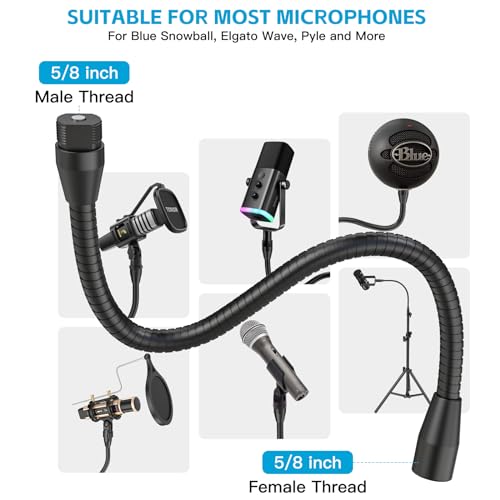 ZealSound Multifunction Metal Hose Arm, 13 inch Microphone Gooseneck, Stand Extension for Mic Floor Stand - size: 13-Inch