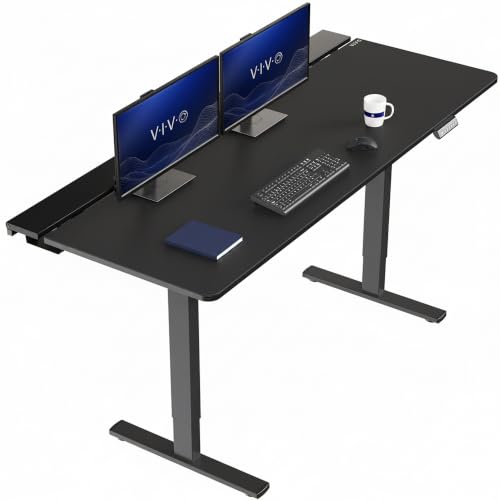 VIVO Black 71 x 30 in Standing Desk, DESK-KIT-1B6-P3B-71 | Electric, Holds 220 lbs, Sit Stand, Height Adjustable, Cable Tray, Full-Size Mouse Pad, Office Furniture, Black Frame - color: Black Top / Black Frame, size: 71 x 30