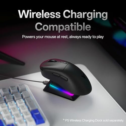 Rapoo VT3 MAX Gen-2 Wireless Gaming Mouse, True 8K Wireless Polling Rate, 53g Lightweight, Up to 750 Hr Battery, Nordic nRF54L15 MCU, 120-Million Optical Switch, 10 Programmable Buttons, Macro Enabled - color: Black