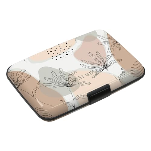 RFID Blocking Credit Cards Holder Mini Wallet Metal Business Card Case, Hard Protector Credit Card Case for Women Men, Abstract Leaf - color: Abstract Leaf