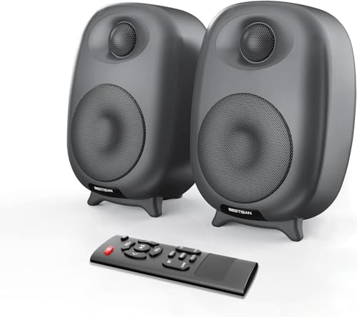 BESTISAN 60 Watt Powered Computer Speaker for Desktop PC, Bluetooth 5.0 and Wired Optical Line in Input Port, Deep Bass,Studio Monitor Speakers, Monitor 1 Pair(Gray) - color: Gray