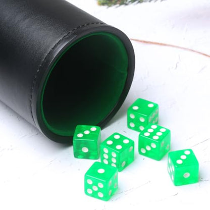 Faux Leather Dice Cup Set, Soft Velvet Interior Dice Cup Shaker Quiet with 6 Green Translucent Dice for Liars Dice/Farkle/Yahtzee Games, 1 Pack - color: Green#b