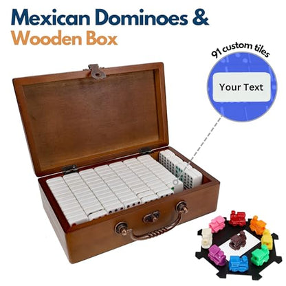 WE Games Personalized Mexican Train Dominoes in Wooden Treasure Box, Dominoes Set for Adults, Customized Gifts