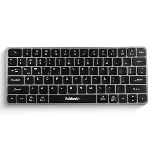 Goldtouch Trident Mini. Bluetooth Keyboard. Portable Mini Wireless Keyboard for Windows, Mac, iOS, Android. 4-Way Connectivity: USB, 2.4GHz & Dual Bluetooth. Compact 78-Key. 6-Month Battery.
