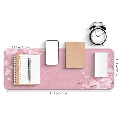 Gaming Mouse Pad with Anti-Slip Rubber Base, Extended Large Computer Mouse Mat with Stitched Edges, Long XL Anime Mousepad for Laptop and Keyboard, 31.5 x 11.8 inch (Pink Cherry Blossom) - color: Pink Cherry Blossom
